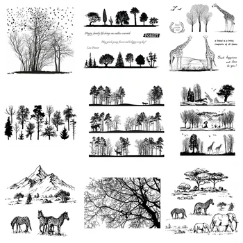 Дивите Горски Животни|Колекция Силуета на Дървета, Прозрачни Печати 